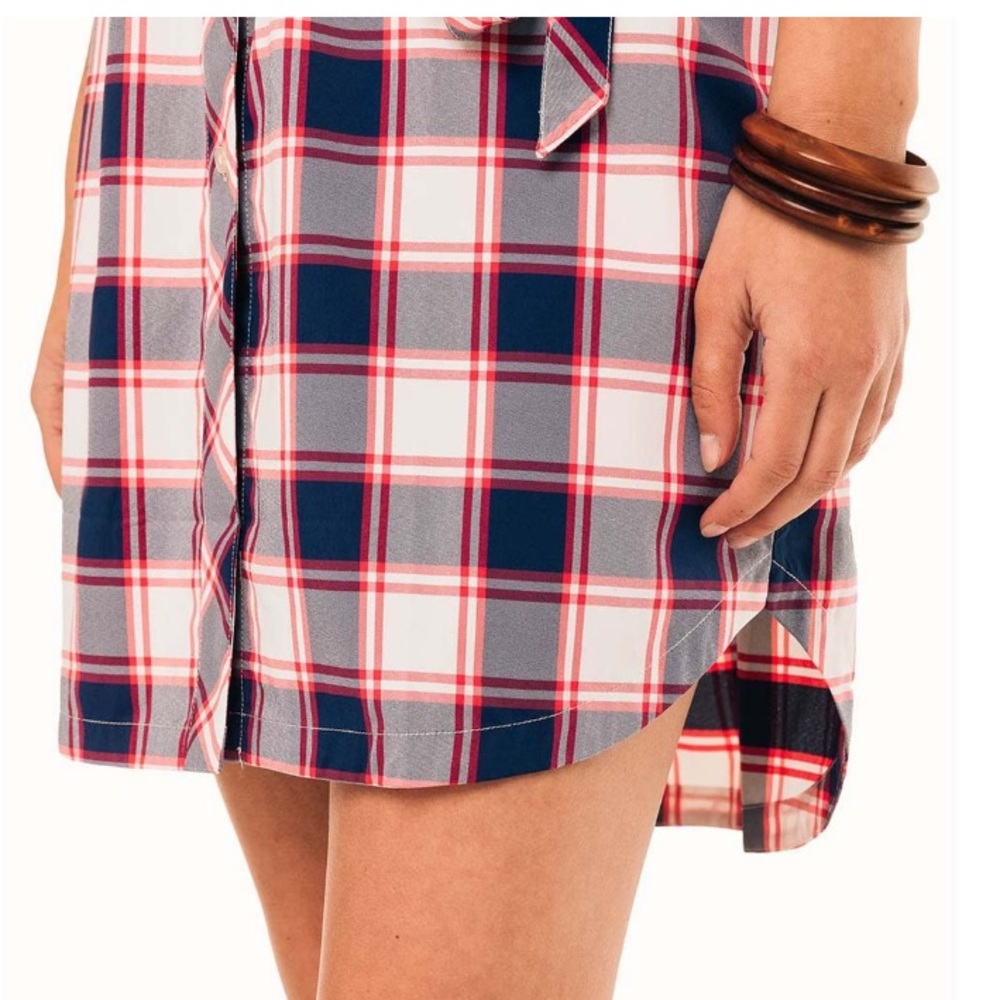 White & Navy Plaid Franca Shirt Dress - Picture 5 of 5